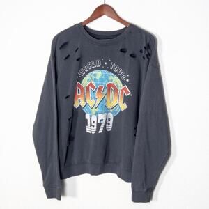 AC/DC Women’s Sweatshirt Soft Grunge Vintage Band Distressed Washed Black Sz L